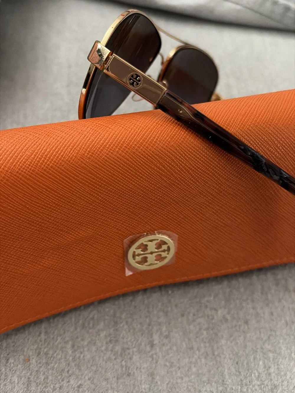 Tory Burch Orange Sunglasses Case with Gold Logo Accent